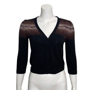 Isabel de Pedro Crop Cardigan Sweater Womens Size 6 Button Up 3/4 Sleeve Stretch